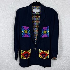 Vintage Platinum By Dorothy Schoelen Blazer Women’s P Black Multicolor Abstract