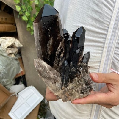 3.5LB Natural Smoky black Quartz Crystal Cluster Rough Specimen Healing Stone
