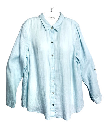 J.Jill Love Linen Woman M Linen Button Up Blouse Roll Tab Sleeve Summer Classic