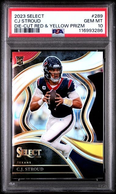 PSA 10! 2023 Select Club Level C.J. Stroud #289 Red & Yellow Prizm Die-Cut (RC)