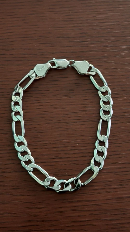 925 Sterling Silver Figaro Cuban Link Bracelet – 8” – 7mm – 13.5g Rhodium Finish - Image 3 of 4