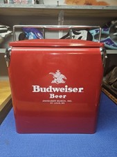 Budweiser King of Beers Vintage Red Metal Cooler With Handle and Lid 1950s VTG