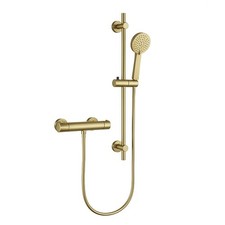 Brushed Brass Exposed Thermostatic Shower Bar Valve & Slider Rail Kit
