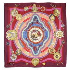 HERMES Scarf parmi les fleurs je compte les heures 100 Silk Made in France Red C