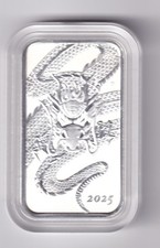 AUSTRALIAN:  2025 DRAGON 1oz SILVER BAR IN CAPSULE  #PL653