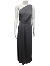 DAVID'S BRIDAL Size 16W Charcoal Grey Long One-Shoulder Chiffon Bridesmaid Dress