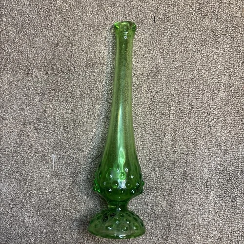 Vintage Fenton Bright Green Hobnail Footed Swung Bud Vase 1970s - 10.5"