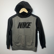 Nike Therma Graphic Training Hoodie Boys kids M Gray/Black Dri-Fit Sweatshirt