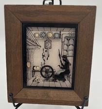 VTG Silhouette Picture “Colonial Interior” Wood Frame Hanging Hook Back As Is