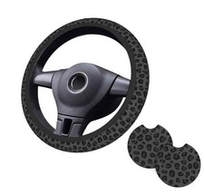 Steering Wheel Cover 15 Inch Black Cheetah Steering Wheel Black Leopard Print