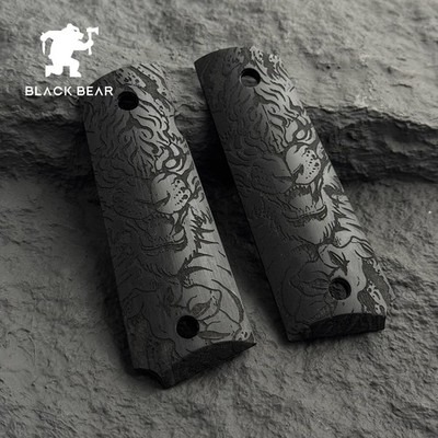1911 Tiger Engraved Ebony Wood Grips Full Size Wooden Panels for Colt Kimber