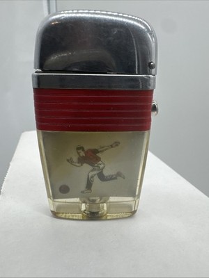 Scripto VU- Lighter Vintage Red Band Bowler Untested Flint Wheel Works Fine