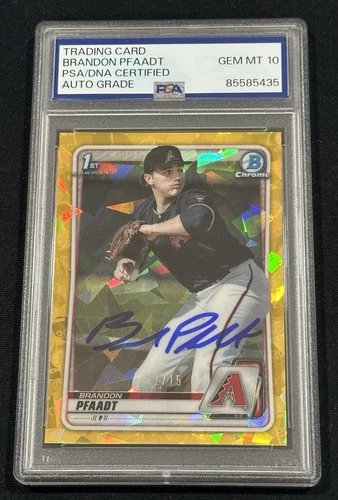 Brandon Pfaadt Signed 2020 1st Bowman Chrome Sapphire GOLD RC /15 PSA 10 Auto