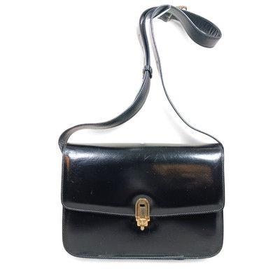 CELINE Triomphe Formal Shoulder Bag Black Leather 80s Vintage  Italy -Pre Loved