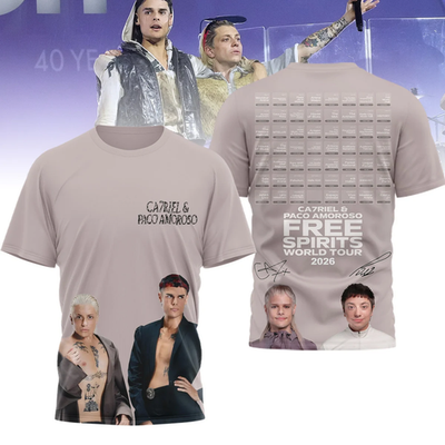 CA7RIEL & Paco Amoroso Tシャツ　カトパコ CA7RIEL & PACO AMOROSO Free Spirits World Tour 2026 Signed AOP T