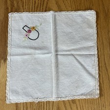 Vintage Cotton Handkerchief Lace Fringe Embroidered Cottagecore Wedding Hanky