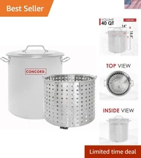Elegant 40 Qt Stainless Steel Stock Pot with Heavy Gauge Steamer Basket