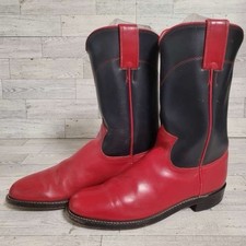 Vintage Justin Western Black Red Leather Rodeo Roper Cowboy Boots Women s 6 B