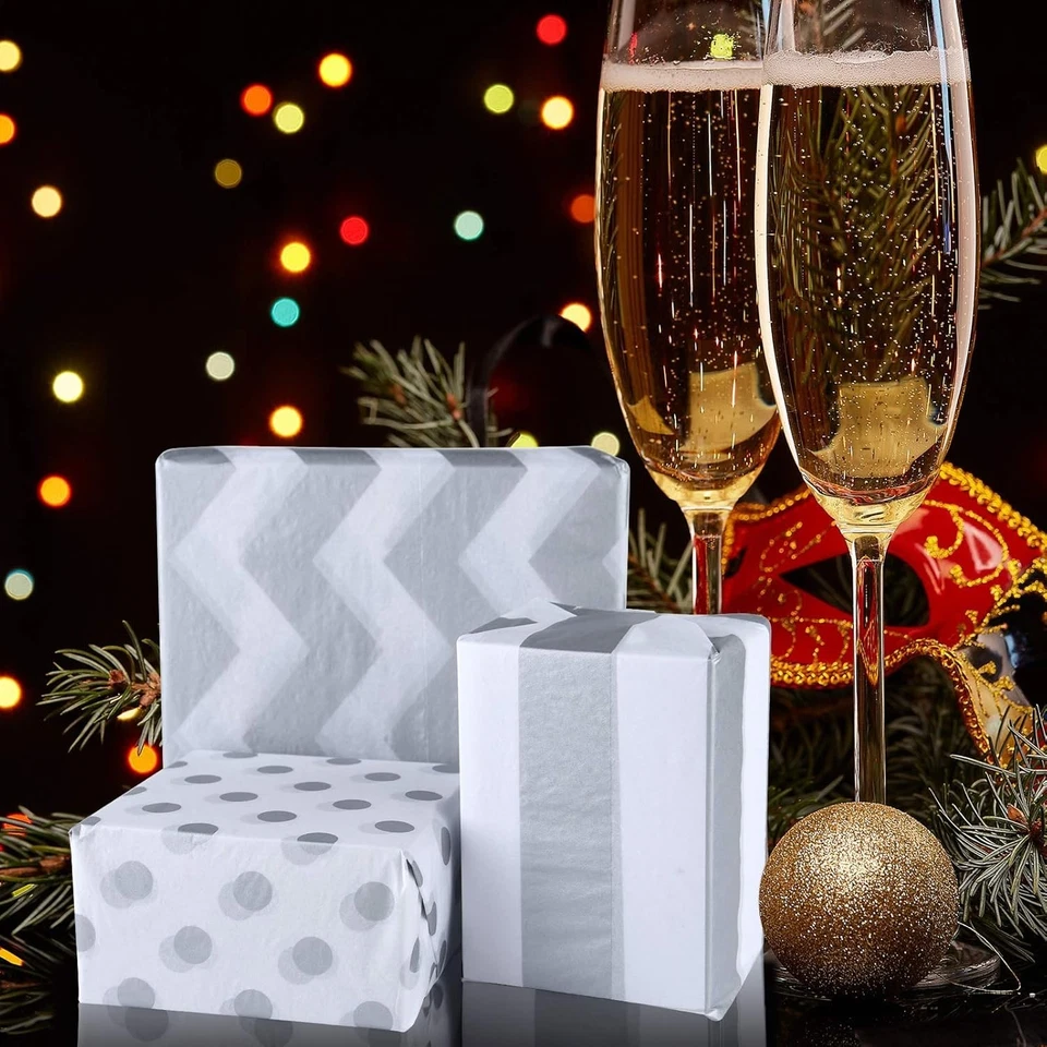 MIAHART 60 Pcs Silver White Tissue Paper Bulk 3 Style Decorative Metallic Wrappi - Image 2 of 4