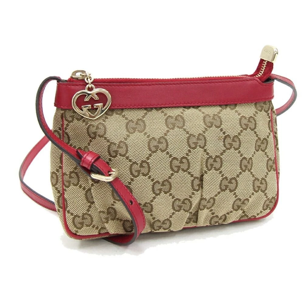 Borsa a tracolla Gucci GG 256899 tela pelle beige rossa autentica
