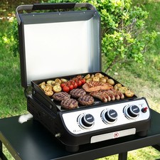 Royal Gourmet 3 Brenner Tisch-Gasgrill, Plancha Tischgrill mit 7,5 kW