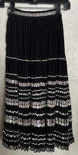 VTG 1950s Mexican Circle Skirt Floral Striped Black with Silver Detailing