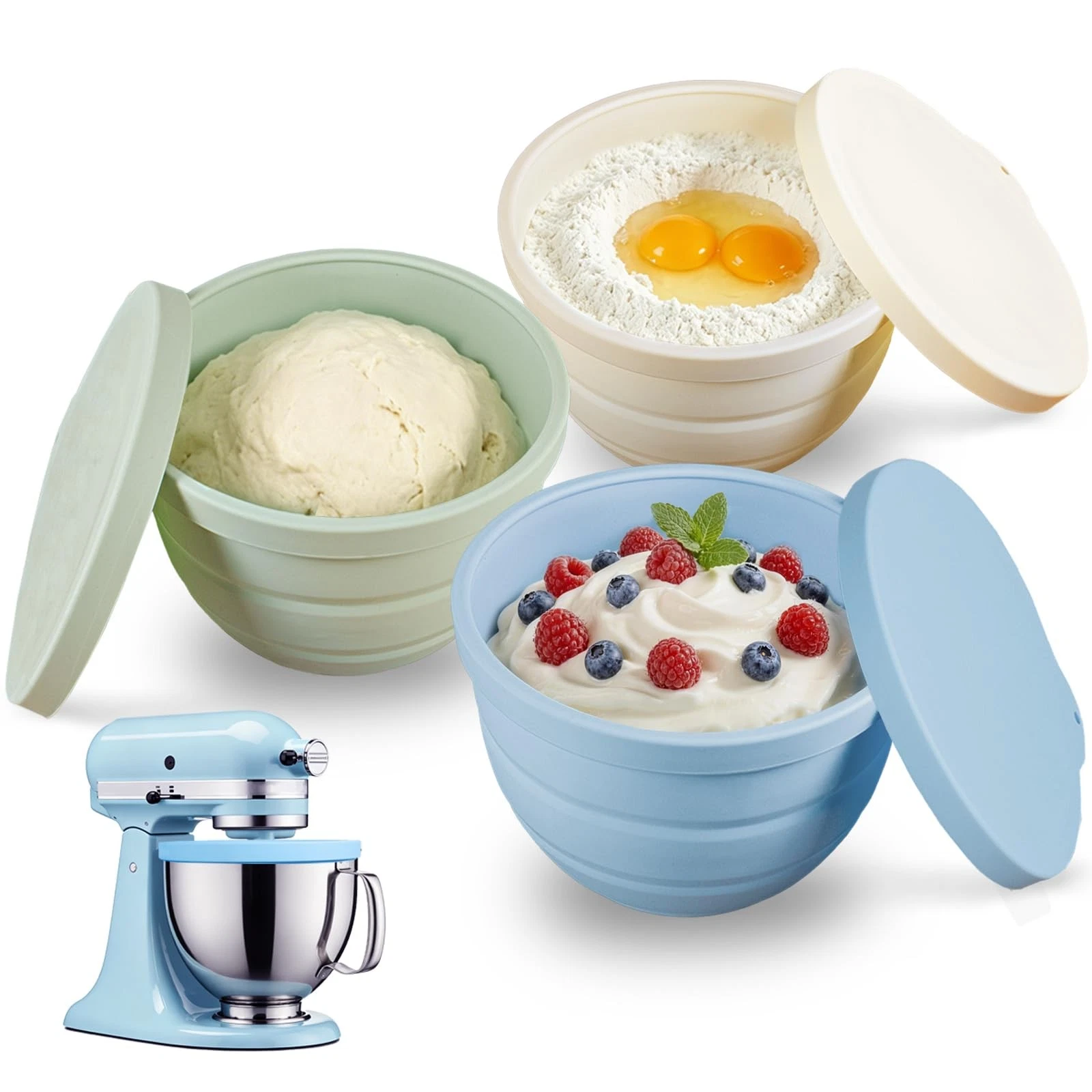 Foldable Silicone Bowl Liners for KitchenAid Tilt-Head 5 Qt Stand Mixers, 3-P...