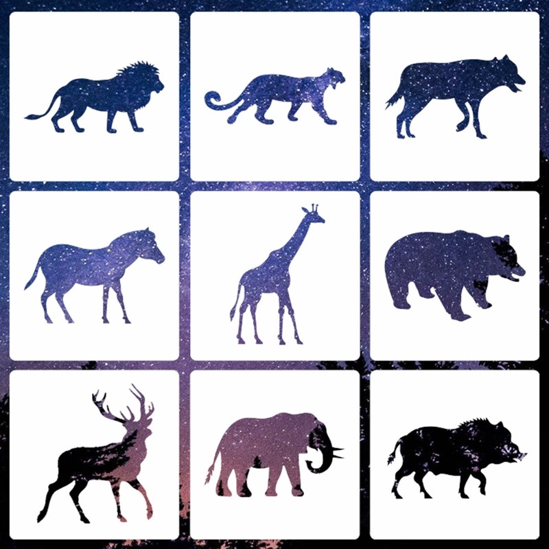 9 Kit Hollow Animal Theme Painting Stencils Template Repeatedly for DIY ...