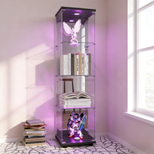 Vetrinetta in Vetro a Piantana, Vetrinetta Con LED E Retro a Specchio, Vetrinett