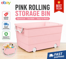 Large Pink Rolling Toy Storage Basket – Stackable Plastic Organizer