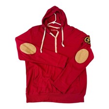 Kilogram Red Hoodie XL Henley Pullover Elbow Patch Drawstring VTG Indie Style