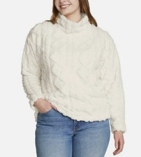 Eddie Bauer Women's Cable Fleece Mock Neck Pullover Ivory Size XL