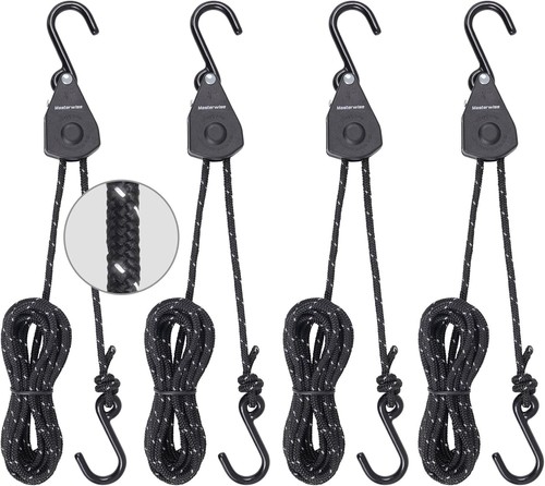 Rope Ratchet Straps, Kayak Tie Down Straps with 1/8"x8'-4pcs, Black