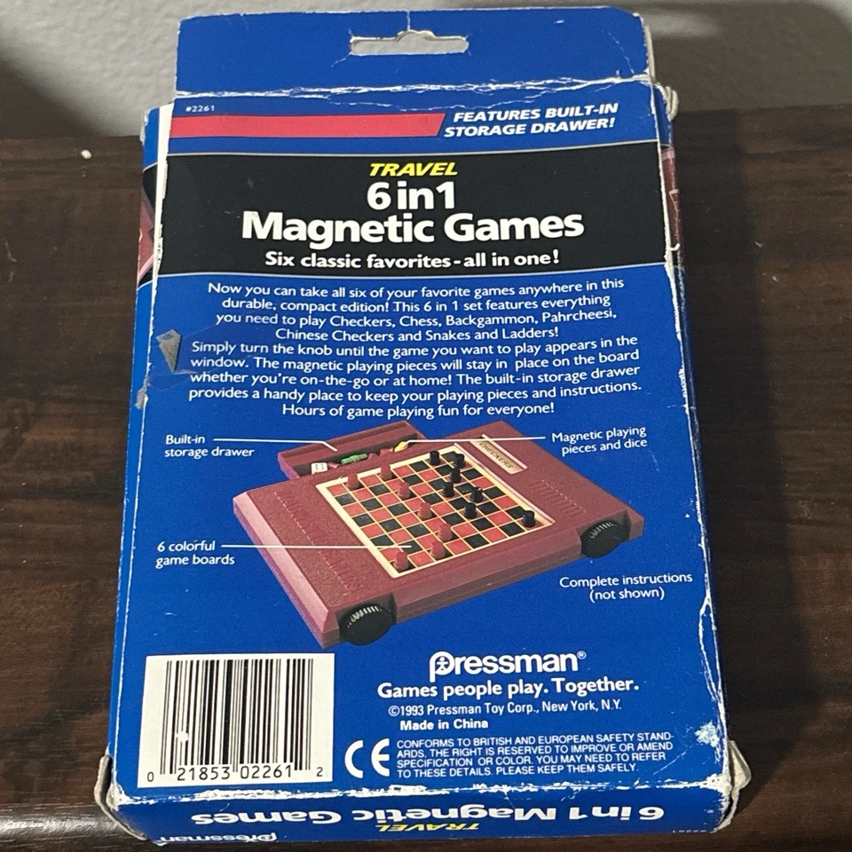 New Pressman Travel Game To Go 6 In 1 Magnetic Games Chess Parcheesi Checkers   - Image 2 of 2