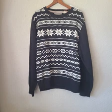 Weatherproof Vintage Mens Fair Isle Snowflake No Pullover Sweater Black Size XL