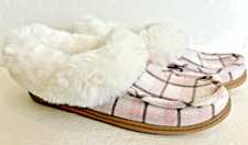 Charter Club Women's Pink Plaid Faux-Fur-Trim Slippers XL 11-12 NEW