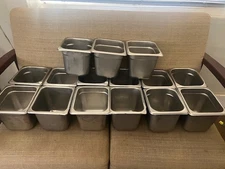 Set of 15 Stainless Steel Steam Table Insert Pans 6 7/8" x 6 1/4" x 6" NSF Used