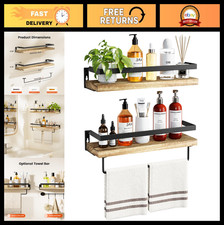 Floating Bathroom Shelves with Towel Bar - Set of 2, Wall Storage for Home, Ligh
