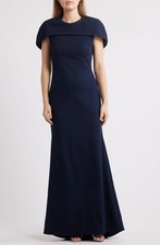 Betsy  Adam Navy Blue Cape Short Sleeve Scuba Crepe Gown Size 12 259