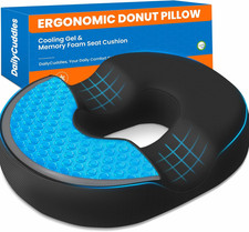 Donut Pillow Cooling Gel Memory Foam Cushion, XL, Black