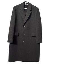 vintage USA made TWEED wool 44 R charcoal gray OVERCOAT herringbone