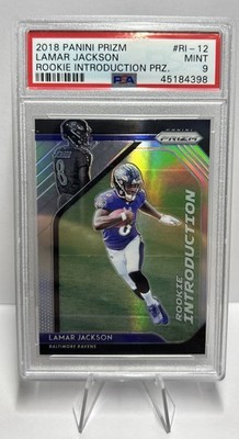 LAMAR JACKSON 2018 Prizm Rookie Introduction RC SILVER CARD#RI-12 PSA 9  GRADED