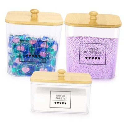 3 Pack Clear Laundry Pods Container & Dryer Sheet Holder, Plastic Square 
