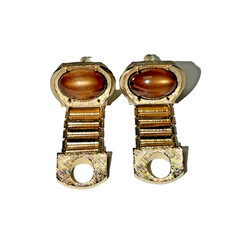 Vintage SWANK Gold Toned  Oval Tigers Eye Cabuchon Cufflink Set
