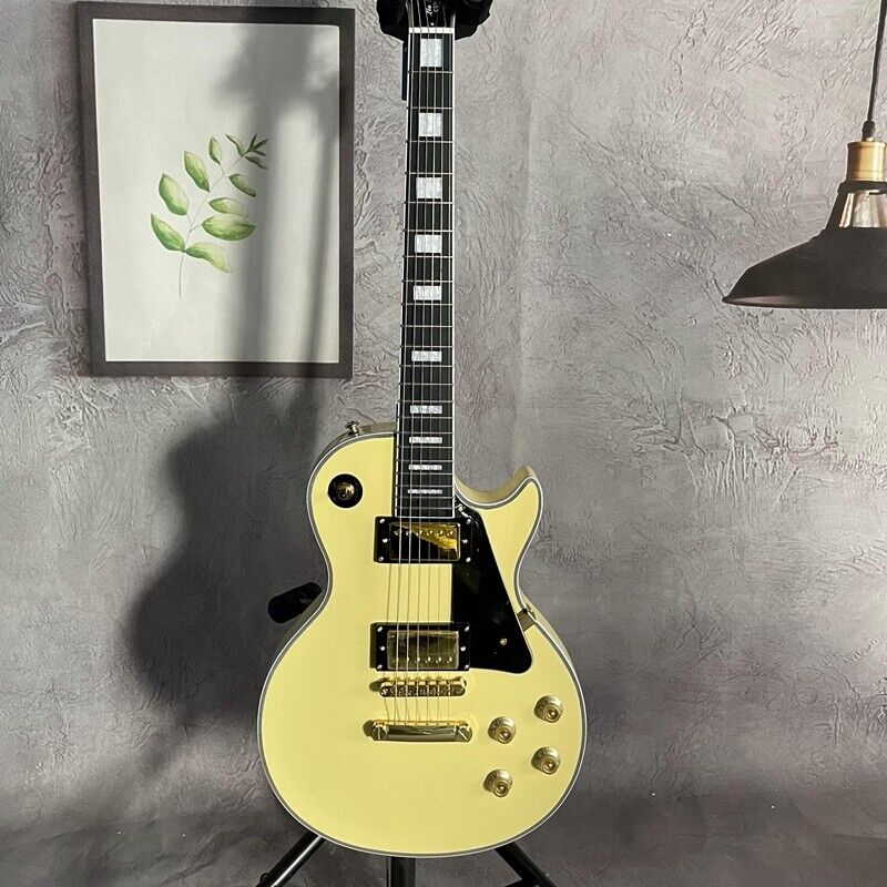 Cream White Electric Guitar Solid Body Mmahogany Body Gold Hardware HH Pickups