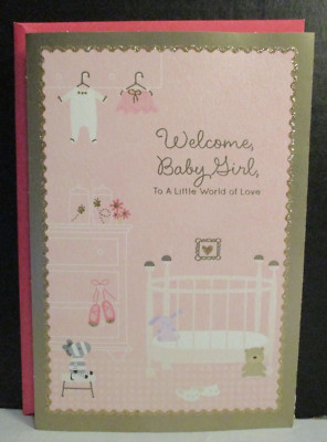Hallmark Card Welcome Baby Girl Pink Glitter Day Spring Religious Envelope