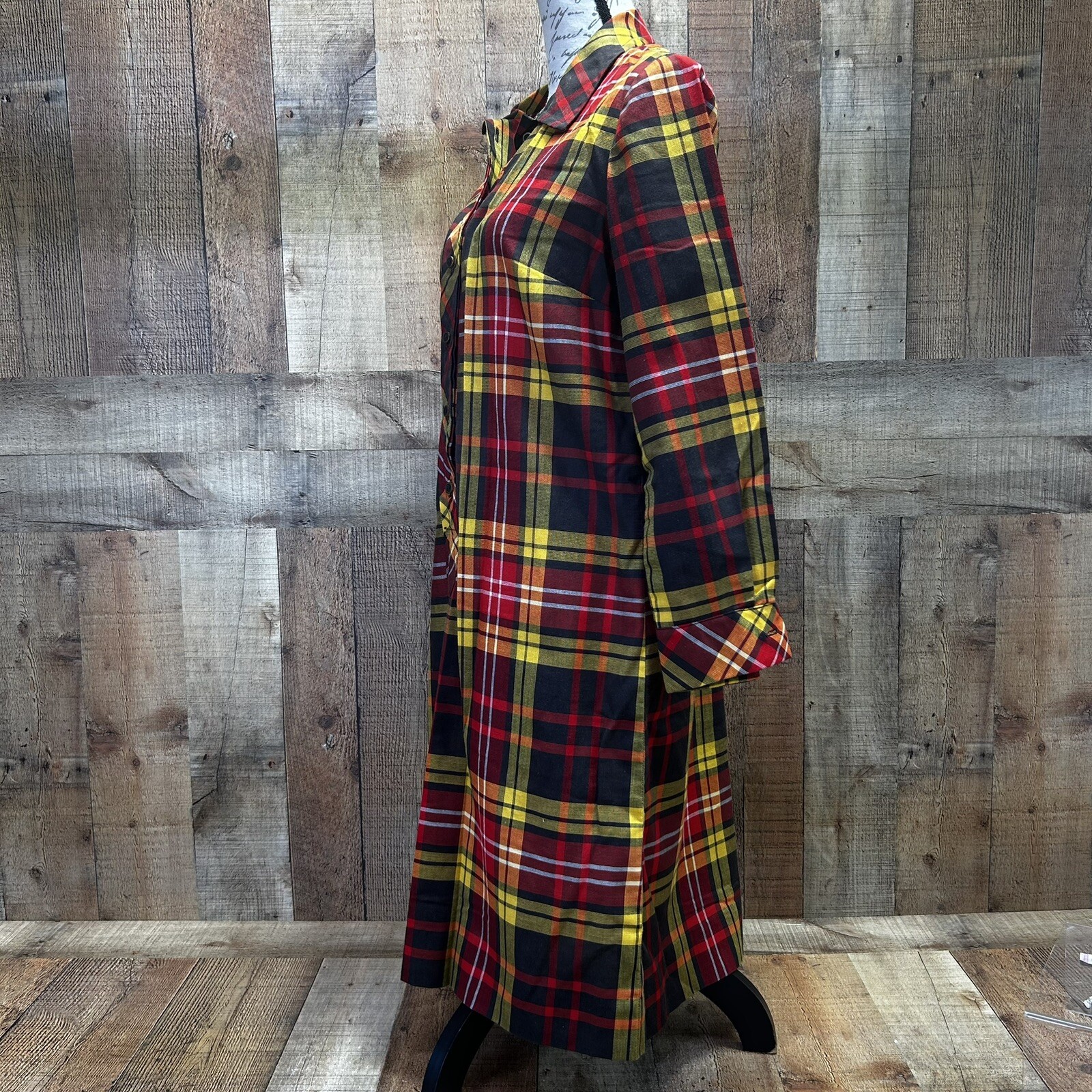 Vintage 60s Nelly Don Plaid Retro Long Sleeve Shirt Dress See Measurements (L)