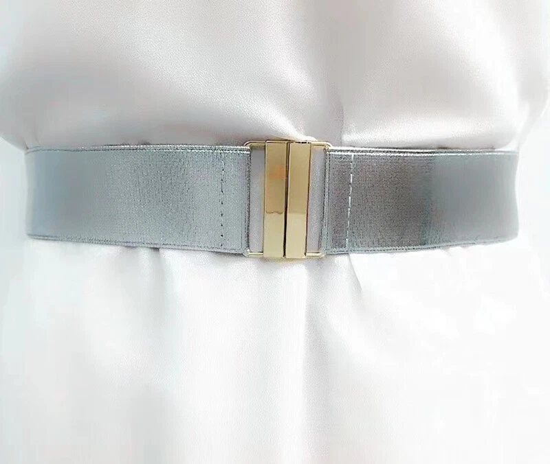 Women s Waist Belt Gold Silver Elastic Stretch Waistband Gold
