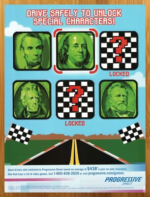 2007 Progressive Direct Insurance Print Ad/Poster Car Racing USA Presidents Art
