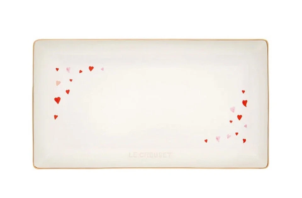 Le Creuset L‘Amour Rectangular Hostess Tray, White w/heart decals, NEW Valentine - Image 3 of 4